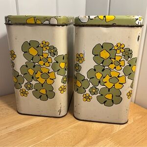 1970s Ballonoff canister tins SET 2 
avocado green daisy flower power groovy 70s